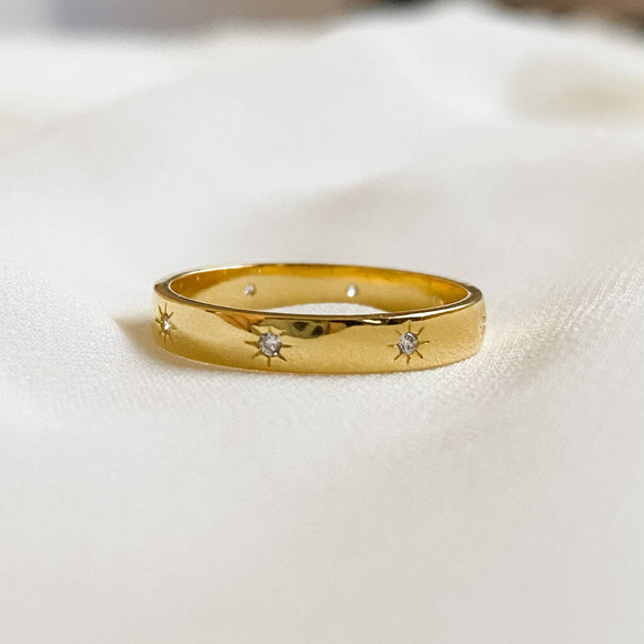 Gold 925 Sterling Sun CZ Diamond Ring - Picture 8 of 9